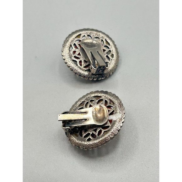 Vintage Clip On Earrings Brown Glass Pointy Stones and Faux Pearls Round Clips - Picture 3 of 4